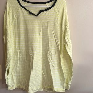 T by Talbots Women’s Shirt Top Yellow/white Stripes Large Long Sleeve